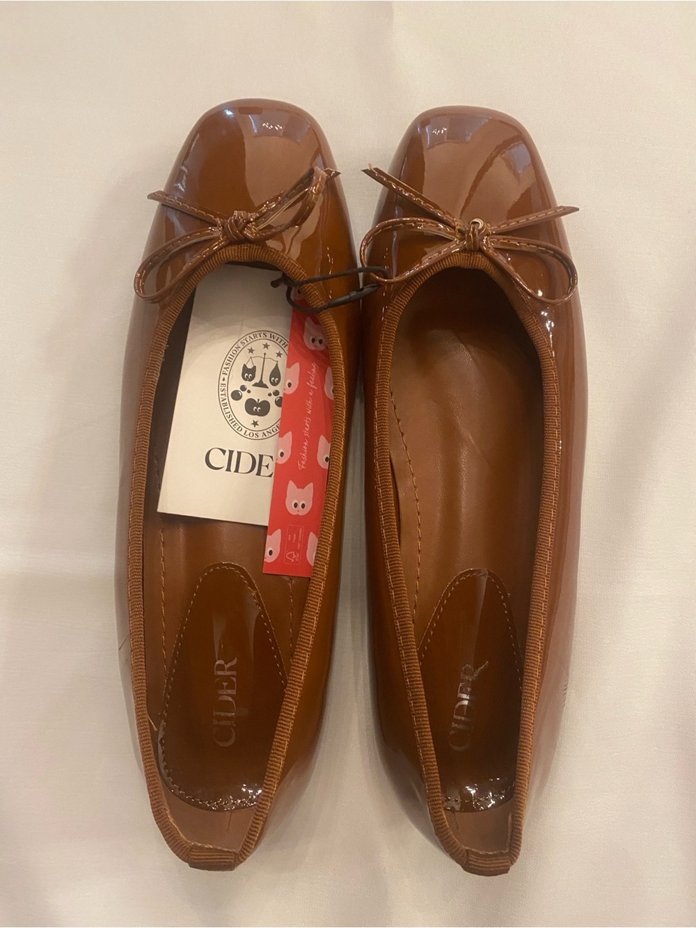 Cider Women’s Brown Patent Ballet Flats Faux Leather Bow New size 9
